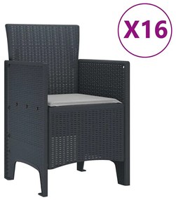 vidaXL Σετ Τραπεζαρίας Κήπου με Μαξιλάρια 17 pcs Ανθρακί PP