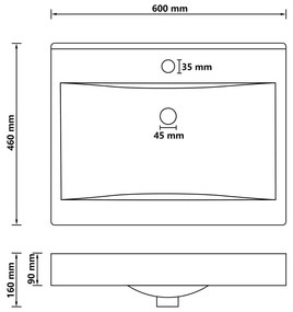 vidaXL Νιπτήρας με Οπή Βρύσης Μαύρο Ματ 60 x 46 εκ. Κεραμικός
