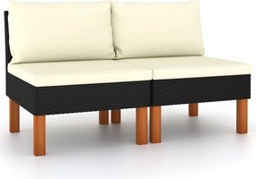 vidaXL Καναπέδες Μεσαίοι 2 τεμ. Συνθετικό Ρατάν/Μασίφ Ξύλο Ευκαλύπτου