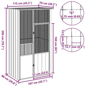 vidaXL Κλουβί Πουλιών Γκρι 115x78x200 εκ. από Γαλβανισμένο Χάλυβα