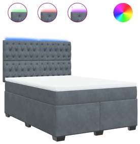 vidaXL Κρεβάτι Boxspring με Στρώμα Σκούρο Γκρι 140x190 εκ. Βελούδινο