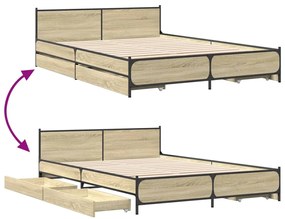 vidaXL Πλαίσιο Κρεβατιού με συρτάρια Sonoma Δρυς 135x190εκ. Επεξ. Ξύλο