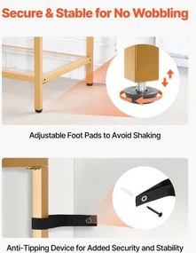 VEVOR 3-Tier Glass Console Table Rectangle Sofa Side Table with Anti-Tip Golden