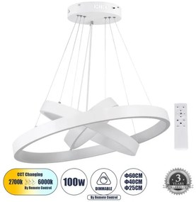 Κρεμαστό Φωτιστικό Οροφής LED 100W 12123lm NEMESIS TRIO DECO Globostar-61168-DECO-Λευκό 61168-DECO