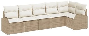 vidaXL Σετ Καναπέ Κήπου με μαξιλάρι 6 pcs Μπεζ Πολυ ράταν