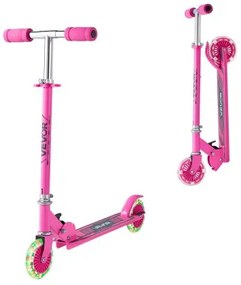 VEVOR Kick Scooter for Kids Ages 3+, 2-Wheel Toddler Scooter with Light-Up Wheels, Adjustable Height Handlebar, Wide Anti-Slip Deck, Foldable Lightweight Frame for Boys and Girls up to 49.9 kg, Pink
