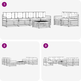 vidaXL Σειρά Καναπέ Εξωτερικού 7 pcs Λευκό και Κρεμ Πολυεστέρας
