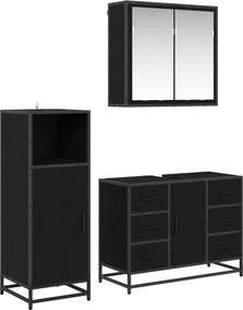 vidaXL Σετ Επίπλων Μπάνιου με ράφι 3 pcs Μαύρη Οξυά Επεξεργασμένο ξύλο