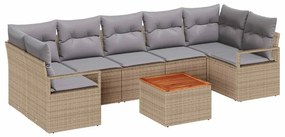 vidaXL Σετ Καναπέ Κήπου με μαξιλάρι 8 pcs Μπεζ Πολυ ράταν