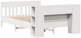 Κρεβάτι Βιβλιοθήκη Χωρίς Στρώμα 160x200 εκ Μασίφ Ξύλο Πεύκου - Λευκό