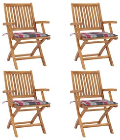 vidaXL Καρέκλες Κήπου Πτυσσόμενες 4 τεμ. Μασίφ Ξύλο Teak με Μαξιλάρια