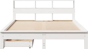 vidaXL Κρεβάτι Βιβλιοθήκη Χωρίς Στρώμα Λευκό 135x190 εκ Μασίφ Πεύκο