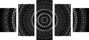 Εικόνα 5 τμημάτων Mandala με μοτίβο ήλιου σε ασπρόμαυρο - 200x100