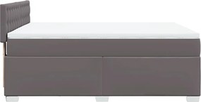 vidaXL Κρεβάτι Boxspring με Στρώμα Γκρι 140x190εκ. από Συνθετικό Δέρμα