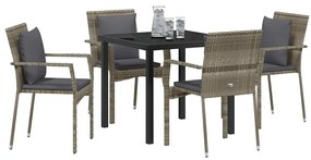 vidaXL Σέτ φαγητού για κήπο με μαξιλάρι 5 pcs Γκρι Πολυ ράταν