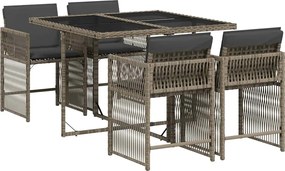 vidaXL Σετ Τραπεζαρίας Κήπου 5 τεμ. Γκρι Συνθ. Ρατάν με Μαξιλάρια