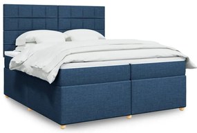 vidaXL Κρεβάτι Boxspring με Στρώμα Μπλε 200x200 εκ. Υφασμάτινο