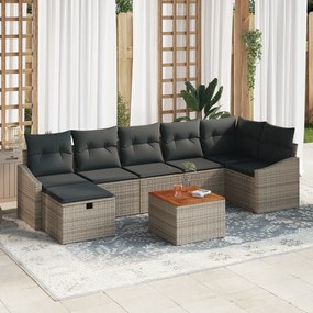 vidaXL Σετ 8 τεμαχίων καναπέ κήπου με μαξιλάρια Γκρι Πολυ Ρατάν