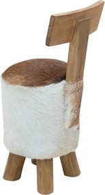 vidaXL Σκαμπό από Δέρμα Κατσίκας και Μασίφ Ξύλο Teak