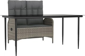 vidaXL Σετ Τραπεζαρίας Κήπου 2 τεμ. Γκρι Συνθ. Ρατάν με Μαξιλάρια