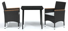 vidaXL Σετ Τραπεζαρίας Κήπου 3 Τεμαχίων Μαύρο με Μαξιλάρια