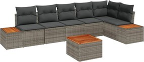 vidaXL Σετ Καναπέ Κήπου με μαξιλάρι 7 pcs Γκρι Πολυ ράταν