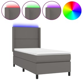 vidaXL Κρεβάτι Boxspring με Στρώμα &amp; LED Γκρι 100x200 εκ. Συνθ. Δέρμα