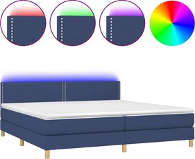 vidaXL Κρεβάτι Boxspring με Στρώμα &amp; LED Μπλε 200x200 εκ. Υφασμάτινο