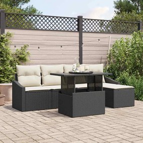 vidaXL Σετ Καναπέ Κήπου 6 pcs Μαύρο, Κρέμα Πολυ rattan, βαμμένο ατσάλι