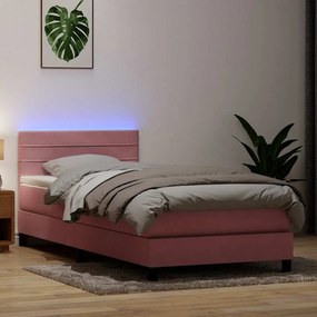 vidaXL Κρεβάτι Boxspring με Στρώμα &amp; LED Ροζ 80x220 εκ. Βελούδινο