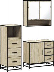 vidaXL Σετ Επίπλων Μπάνιου 3 Τεμαχίων Sonoma Δρυς Επεξεργασμένο Ξύλο