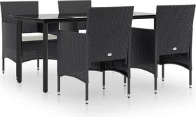 vidaXL Σετ Τραπεζαρίας Κήπου 5 Τεμαχίων Μαύρο με Μαξιλάρια