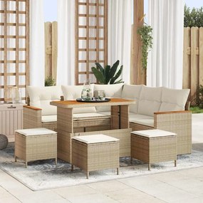 vidaXL Σετ Καναπέ Κήπου με μαξιλάρι 9 pcs Μπεζ Πολυ ράταν