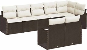 vidaXL Σετ Καναπέ Κήπου με μαξιλάρι 8 pcs Καφέ και λευκό Πολυ ράταν