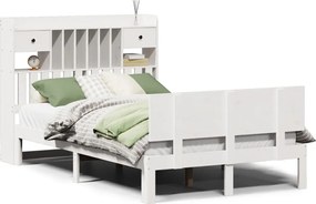 vidaXL Κρεβάτι Βιβλιοθήκη Χωρίς Στρώμα Λευκό 135x190 εκ Μασίφ Πεύκο