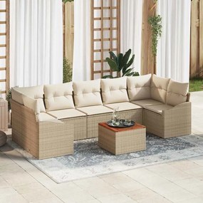 vidaXL Σετ Καναπέ Κήπου με μαξιλάρι 8 pcs Μπεζ Πολυ ράταν