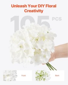 VEVOR 105 Pcs Artificial Silk Hydrangea Flowers 9.8 In Bouquet Arrangement White