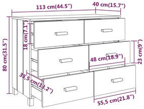 Συρταριέρα HAMAR Καφέ Μελί 113 x 40 x 80 εκ. Μασίφ Ξύλο Πεύκου - Καφέ