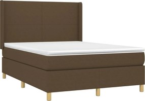 vidaXL Κρεβάτι Boxspring με Στρώμα &amp; LED Σκ.Καφέ 140x190εκ. Υφασμάτινο