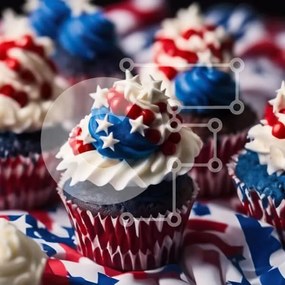 Intra Συλλεκτικό Ξύλινο Παζλ Plywood 4mm - Cupcakes 4ης Ιουλίου με παγωμένο κόκκινο, λευκό και μπλε Σε Ξύλινο Κουτί - Διαστάσεις: 10x10 cm – 25 κομμάτια