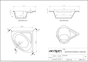 Acrilan Poseidon - Γωνιακή Μπανιέρα  140 x 140 εκ. - Maxxcoat