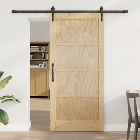 vidaXL Συρόμενη Πόρτα με Σετ Εξαρτημάτων 93x202 εκ. Συμπαγές Ξύλο Πεύκου