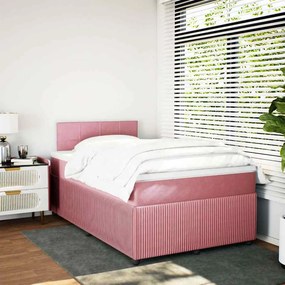 vidaXL Κρεβάτι Boxspring με Στρώμα Ροζ 120x200 εκ. Βελούδινο