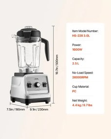 VEVOR 85 oz 1400W Blender for Smoothies Food Processing Blender for Kitchen