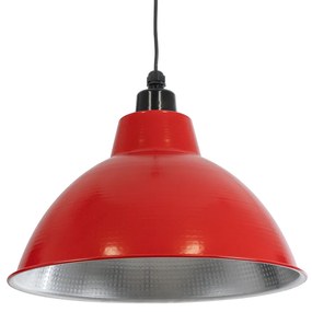 GloboStar LOUVE 01177 Vintage Industrial Κρεμαστό Φωτιστικό Οροφής Μονόφωτο 1 x E27 AC220-240V IP20 - Φ40 x Y30cm - Κόκκινο με Ασημί Μεταλλικό Καμπάνα  - 5 Χρόνια Εγγύηση