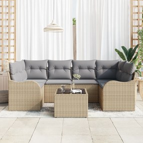 vidaXL Σετ καναπέ κήπου  7 τεμαχίων με Μαξιλάρια - Μπεζ Πολυ Ρατάν