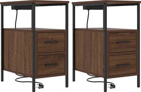 vidaXL Κομοδίνο 2 pcs Καφέ δρυς 30 x 48 x 61 εκ Επεξεργασμένο ξύλο