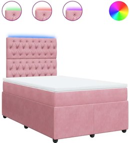 vidaXL Κρεβάτι Boxspring με Στρώμα Ροζ 120x200 εκ. Βελούδινο
