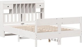 vidaXL Κρεβάτι Βιβλιοθήκη Χωρίς Στρώμα Λευκό 135x190 εκ Μασίφ Πεύκο