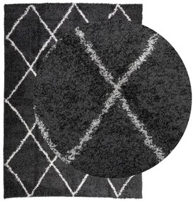 Χαλί Shaggy με Ψηλό Πέλος Μοντέρνο Μαύρο και Κρεμ 240 x 340 εκ. - Πολύχρωμο